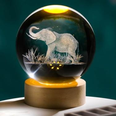 Imagem de Arikyrist Estatueta De Elefante 3D De 80 Mm, Bola De Cristal Com Base De Led De Madeira, Presentes De Elefante Para Mulheres E Homens No Natal E Aniversário, Bola Decorativa De Vidro De Esfera Compl