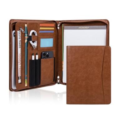 Imagem de Pasta de couro vegano empresarial com pranchetas, organizador de fichário, portfólio de negócios para homens/mulheres, carteira com zíper, fichário com prancheta, presente personalizado para amigos,