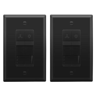 Imagem de LIDER interruptor de luz combinado e controle de ventilador de 3 velocidades, interruptor combinado de luz e ventilador, polo único, 120 V, motor 2,5a, incandescente/halogênio de 300 W, cfl/