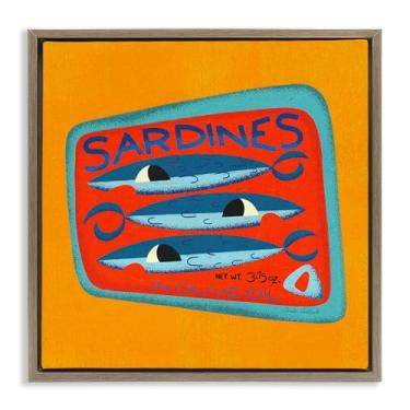 Imagem de Stupell Industries Arte de parede em tela flutuante emoldurada de lata de sardinha em tons brilhantes por Carrie Cantwell, moldura flutuante marrom, 63 x 63 cm