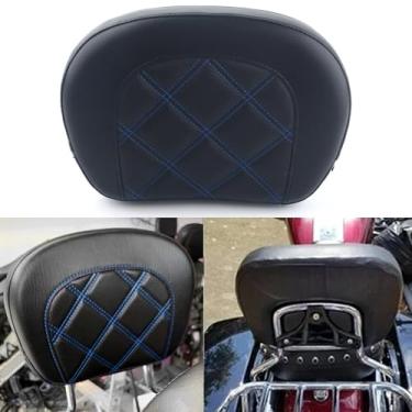 Imagem de FINMOKAL Almofada de encosto Passenger Sissy Bar adequada para Harley Touring Road King CVO Electra Street Road Glide Solftail Heritage Classic 1996-2021-Costura azul