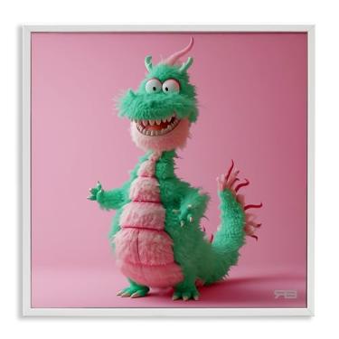 Imagem de Stupell Industries Desenho de arte de parede giclée emoldurado por dragão verde feliz por RB, moldura branca, 30,5 x 30,5 cm