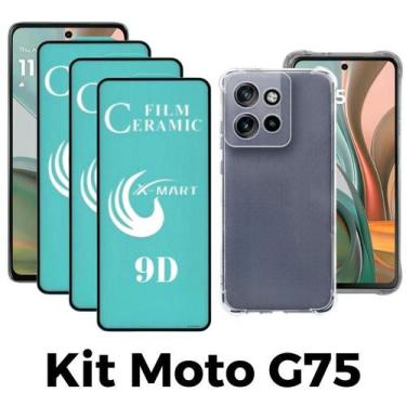 Imagem de 3UN Película de Cerâmica para Moto G75 5G + 1UN Capa Case Silicone TPU