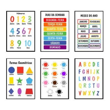Imagem de Quadros Português Escola Numeros Educativos 6 Peças 20x28cm - CAMALEÃO