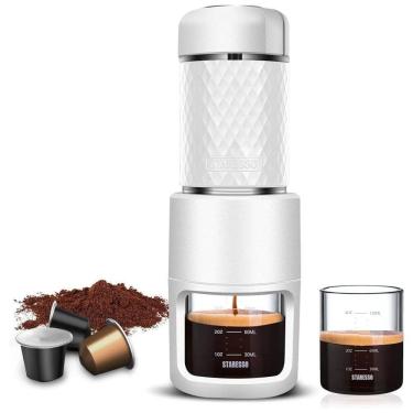 Imagem de Cafeteira Elétrica Programável Portátil e Compacta Compatível Cápsula e Café Moído, 100 mL, STARESSO, Branco