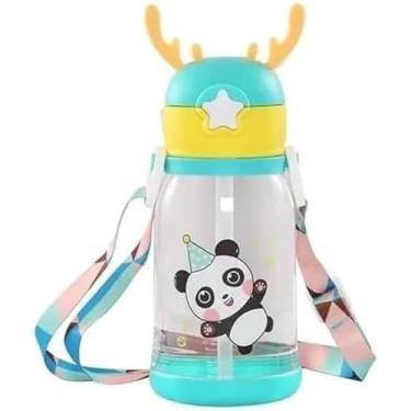 Imagem de Garrafa Infantil Água Alce Fofa com Canudo 600 Ml,com Alça Ideal Para Escola e Passeios Portátil Antivazamento Hidratação Segura Crianças (Cor Verde)