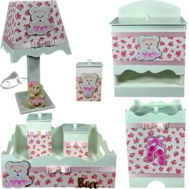 Imagem de Kit Higiene bebê menina Mdf 7 pçs - URSINHA BAILARINA NO ROSA FLORIDO 