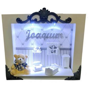 Imagem de Quadro Enfeite Porta Maternidade Cenário Led - BRANCO COM CINZA - Flor