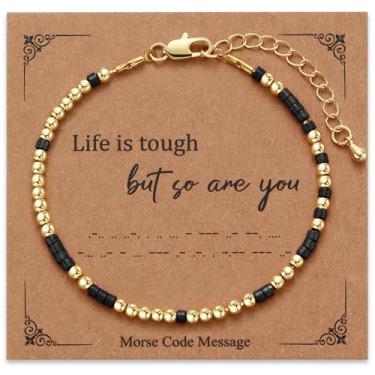 Imagem de GINAZL Pulseira com código Morse para mulheres, pulseiras badass, presentes engraçados de aniversário para mulheres, presente de Natal para irmã Bestie, presentes de Dia dos Namorados para ela, Life