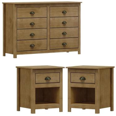 Imagem de Comoda 8 Gav e 02 Mesas de Cabeceira Madeira Maciça Freijo Milani Store