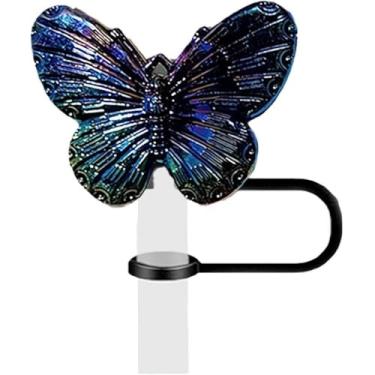 Imagem de Tampas de palha de borboleta para copos, lindas capas de canudo de silicone, acessórios de ponta de tampa de palha reutilizáveis para copo Stanley (preto)