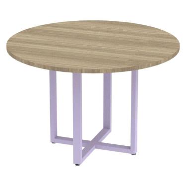 Imagem de Mesa de Reunião Redonda P25 Pandin 110 cm (Largura) Tampo MDP Noce Naturalle Pé Aço Tubular Lilás
