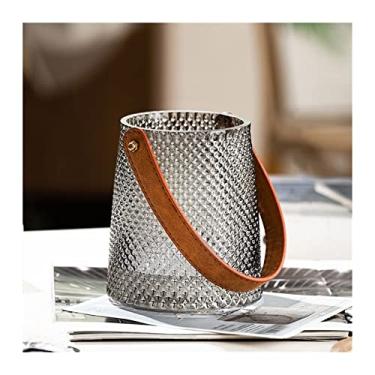 Imagem de Vaso Vaso de flores de vidro com alça de couro, vaso de flores grande para casa, escritório, café, vaso hidropônico, decoração de mesa de casamento, ornamento Vaso de flores(Pequeno)