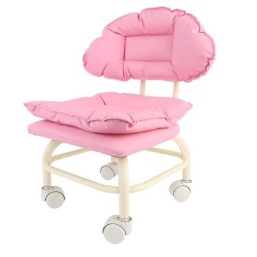Imagem de Cadeira Giratória Rolante Rosa Banquinho de Encosto Portátil Com Rodas para o Escritório Em Casa