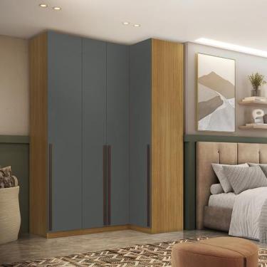 Imagem de Guarda Roupa Canto Reto 4 Portas MDF Altezza Trend Belmax, Freijó/Titâ