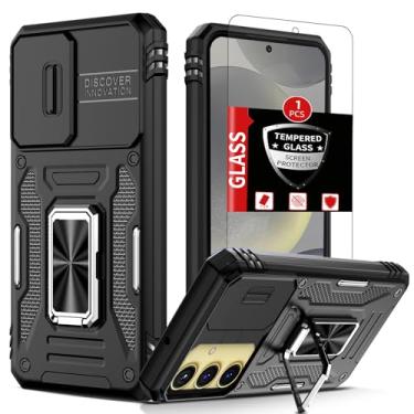 Imagem de FRLMOOES Capa para Samsung Galaxy S24 Plus com protetor de tela, capa de câmera deslizante integrada + anel de suporte para S24+Plus, capa à prova de choque, antiarranhões, proteção resistente contra