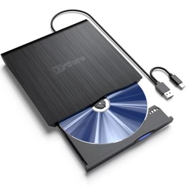 Imagem de XRTFORE Disco externo de CD/DVD para laptop, gravador de CD [cabo estendido], leitor de DVD portátil USB 3.0 Tipo-C CD +/-RW Disk Drive para leitor de ROM Rewriter com PC Desktop Window MacBook