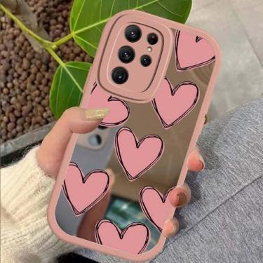 Imagem de Capa de celular com espelho de maquiagem Love Heart para Samsung S23 Ultra S 23 S22 S21 S20 FE S10 Plus Note 20 10 Lite Capa de silicone macia, rosa, 337B, para S20 Ultra