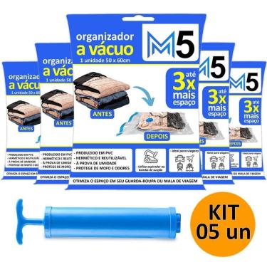 Imagem de Kit 5 Saco A Vácuo 50X60Cm Organizador Hermético Mala Viagem
