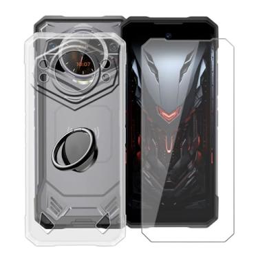 Imagem de YQINHHME Capa transparente para Doogee S200 (6,7 polegadas) com 1 x vidro temperado + suporte de anel de metal para celular de 360°, capa fina de silicone macio de grau militar TPU à prova de choque