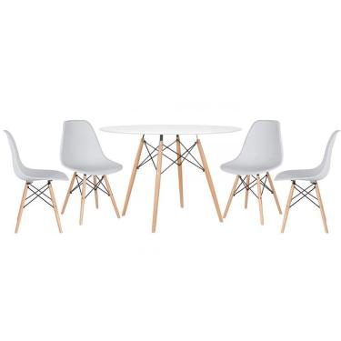 Imagem de Mesa Redonda Eames 120cm Branco + 4 Cadeiras Cinza Claro