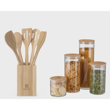 Imagem de Kit Conjunto de Utensílios de Bambu + Potes Herméticos Porta-Mantimentos com Tampa de Bambu Electrolux