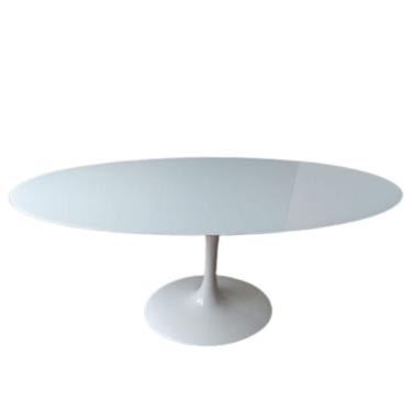 Imagem de Mesa de Jantar Tulipa Oval 140x90cm Laqueada e Vidro Branco