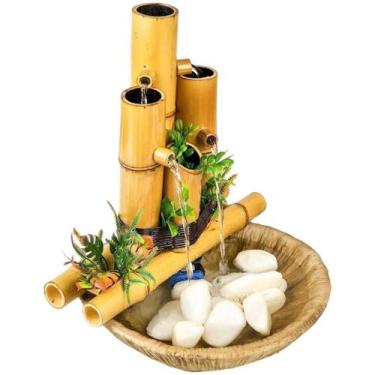 Imagem de Fonte De Agua Decorativa Chafariz Cascata 4 Quedas Bica Bambu Zen 35cm