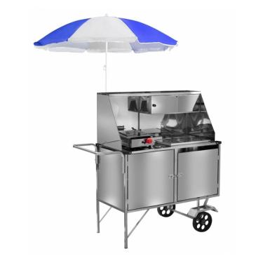 Imagem de Carrinho de Cachorro Quente e Lanche Inox com Guarda Sol Rodas Maciças Cefaz