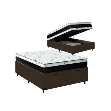 Imagem de Cama Box Baú Viúva 128 Tecido Sintético Marrom com Colchão Espuma D33 One Face Preto