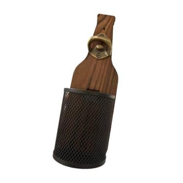 Imagem de Amagogo Abridor de garrafas de montagem de parede com decoração de cesta de armazenamento para entusiastas de bebidas engarrafadas de madeira e metal