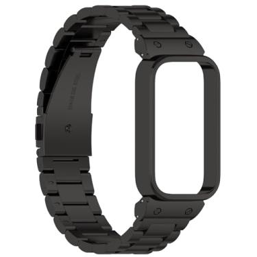 Imagem de MOTONG Pulseira de substituição compatível com Xiaomi Band 9 Active - Pulseira de substituição de aço inoxidável B e pulseira compatível com Xiaomi Smart Band 9 Active/Redmi Watch 3 (preto)