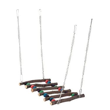 Imagem de Ponte suspensa papagaio com contas coloridas, escada de escalada de madeira para gaiola de pássaros, cofre e brinquedo para animais de estimação (contas duplas sexto nível)