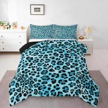 Imagem de Feelyou Jogo de cama Queen com estampa animal, ciano, leopardo, para crianças, meninos, meninas, guepardo, microfibra safari, conjunto de edredom e edredom de zebra