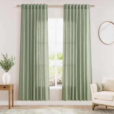 Imagem de Cortinas de linho sálvia transparente de 182 cm de comprimento para sala de estar, cortinas de porta leves, conjunto de 2 painéis para quarto de crianças, filtro de luz, cortina traseira com bolso