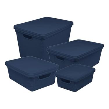 Imagem de Caixa Organizadora Juta Marinho Closed Kit 4un