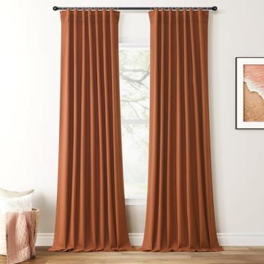Imagem de Cortinas blecaute Boho com 2 painéis de 2 cm de comprimento, para quarto, sala de estar, texturizada, boêmia, vintage, cortinas pretas para o verão, cortinas com isolamento térmico, BackTab, laranja
