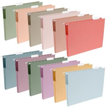 Imagem de Pacote com 12 pastas de arquivo suspensas reforçadas 1/5 de arquivos cortados, pasta de gabinete, tamanho carta, organizador de documentos de papel com abas de plástico e cartões de etiqueta