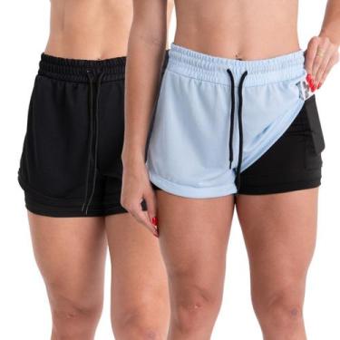 Imagem de 2 Shorts Academia Duplo Feminino Com Bolso Dryfit Bermuda Para Treino 