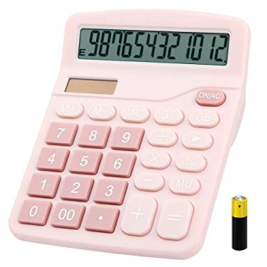 Imagem de Calculadora de mesa, Envysun Compact 12 dígitos bateria solar calculadora eletrônica de escritório com visor LCD, calculadoras científicas de mesa de energia dupla (Cal-Pink-US)