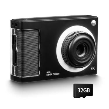Imagem de Câmera digital, câmera infantil FHD 1080p com cartão de 32 GB, zoom de 48 MP 8X, câmera digital de ponto e disparo, antivibração, câmera frontal, cordão, câmera compacta pequena para viagem, vintage,