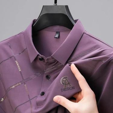 Imagem de Camisa Polo Masculina de Verão - Luxuosa em Seda Gelada, Manga Curta, 