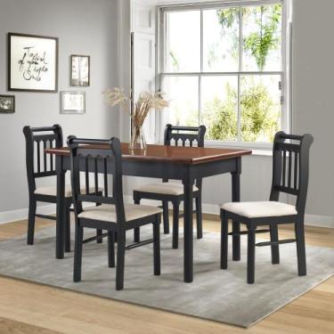 Imagem de Conjunto Sala de Jantar Com 4 Cadeiras Madeira Maciça Mv Outlet, Preto