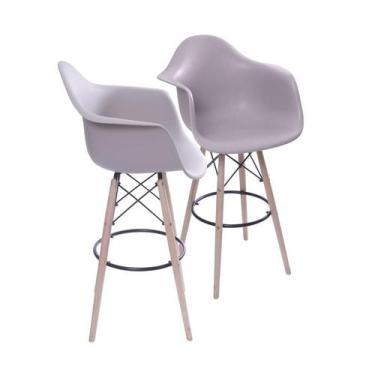 Imagem de Kit 02 Banquetas Boxbit Dkr Pp Com Braço Fendi Base Madeira