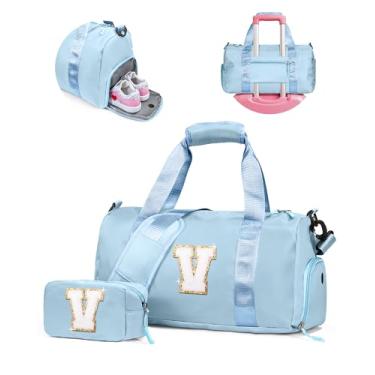 Imagem de Vogewood Presente para filhas, meninas, meninas, bolsa de ginástica com compartimento para sapatos, bolsas de fim de semana personalizadas para crianças, bolsa de viagem inicial com bolsa de maquiagem