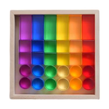 Imagem de Amagogo Conjunto de blocos de cubo de acrílico, cubos de pedra preciosa, brinquedos de aprendizagem de cores, jogo de empilhamento, conjunto de blocos de