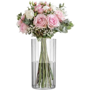 Imagem de Vaso de flor, cilindro de acrílico, vaso transparente de 20 cm de altura para centros de mesa, decoração de casamento, decoração de casa, plástico não quebrável, 10 x 19 cm de altura redondo