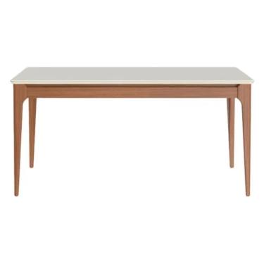 Imagem de Mesa de Jantar Retangular com Tampo de Vidro Addar Off White e Natural 160cm