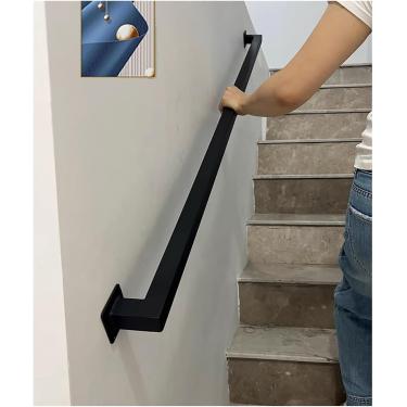 Imagem de Barras de garras auxiliares quadradas de metal preto de escada para o jardim de infância do escritório em casa, kit de trilhos internos montados em parede, preto, 125 cm (4ft)