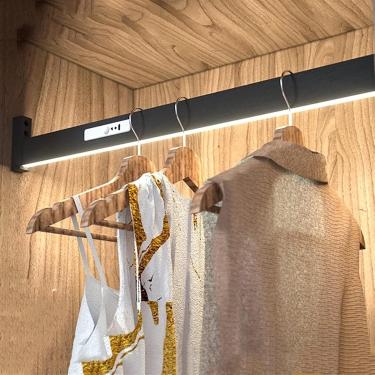 Imagem de Rail de roupas de 40-120 cm com luz LED, haste de armário de metal preto com 2 base, haste de armário infravermelho de roupas de guarda de roupas de roupas de guarda